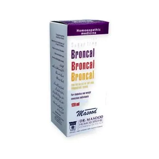 Broncal Sugar-Free Syrup by Dr. Masood, original product packaging on a white background