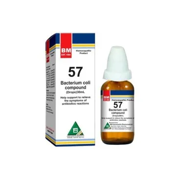 BM 57 Drops homeopathic drops on a pure white background
