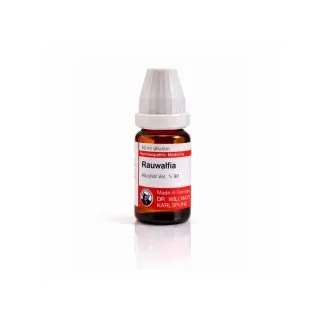 Rauwalfia 10ml homeopathic dilutions and mother tincture bottle or pack on white background