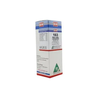 BM 163 Drops homeopathic drops by BM Homoeopathic Pharmaceuticals on a pure white background
