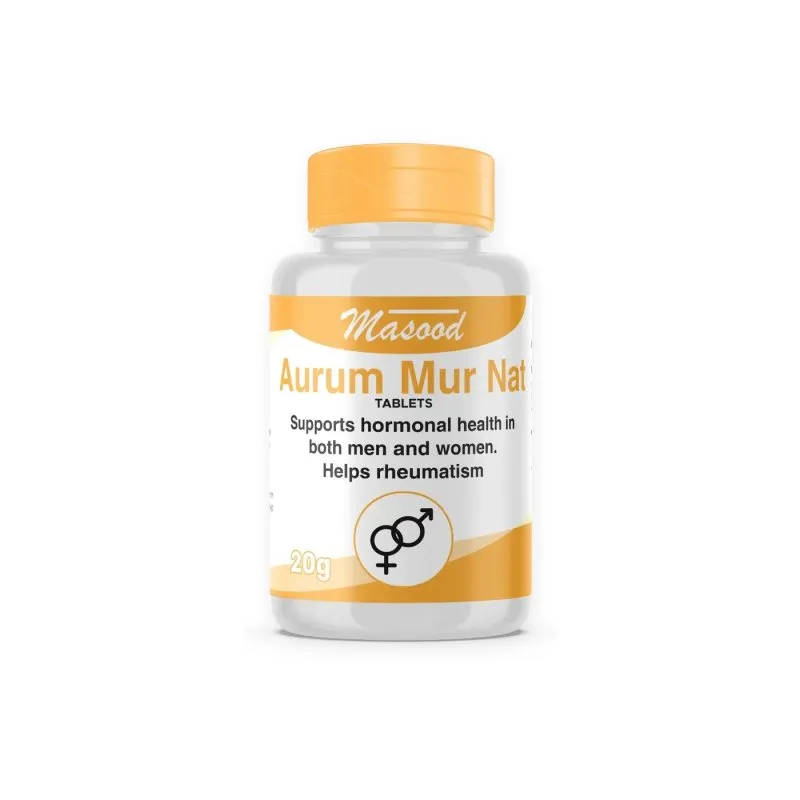 Aurum Mur Nat Tablets by Dr. Masood, original bottle on a white background