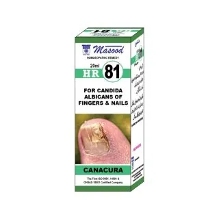 Dr. Masood HR-81 Canacura homeopathic drops 20 ml product package on a white background