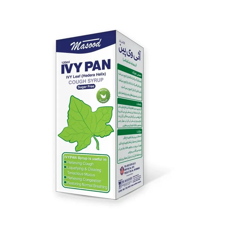 IVY PAN Sugar-Free Syrup 120 ml by Dr. Masood, original product carton on a white background