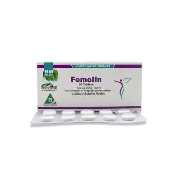 BM Femolin Tablet homeopathic tablets by BM Homoeopathic Pharmaceuticals on a pure white background