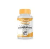 Sulphur Tablets by Dr. Masood, original bottle on a white background
