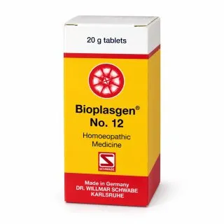 Bioplasgen No. 12 20g homeopathic combination tablets by Dr. Willmar Schwabe on a pure white studio background
