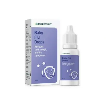 Baby Flu Drops by Paul Brooks, product pack on a white background