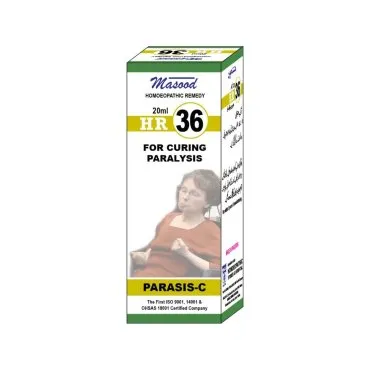 Dr. Masood HR-36 Parasis-C homeopathic drops 20 ml product package on a white background