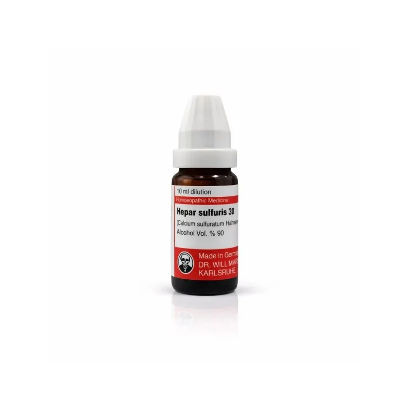 Hepar Sulfuris mixed pack formats homeopathic dilutions and tablets bottle or pack on white background