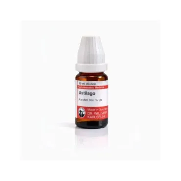 Ustilago 10ml homeopathic dilutions and mother tincture bottle or pack on white background
