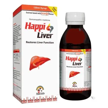 Happi Liver Syrup (Sugar free), Kamal Laboratories product pack on a white background