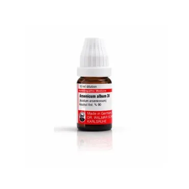 Arsenicum Album 10ml liquid homeopathic dilution bottle or pack on white background