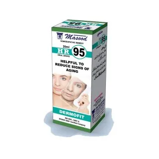 Dr. Masood HR-95 Dermofit homeopathic drops 20 ml product package on a white background