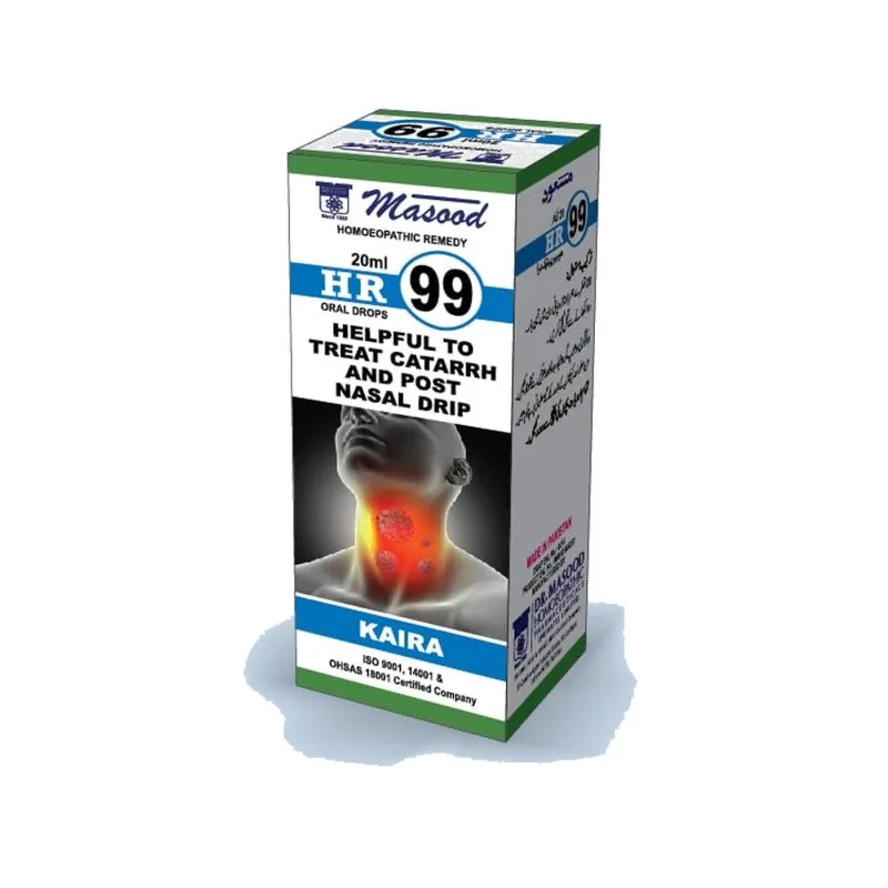 Dr. Masood HR-99 Kaira homeopathic drops 20 ml product package on a white background