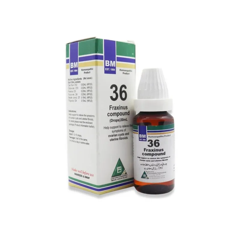 BM 36 Drops homeopathic drops on a pure white background
