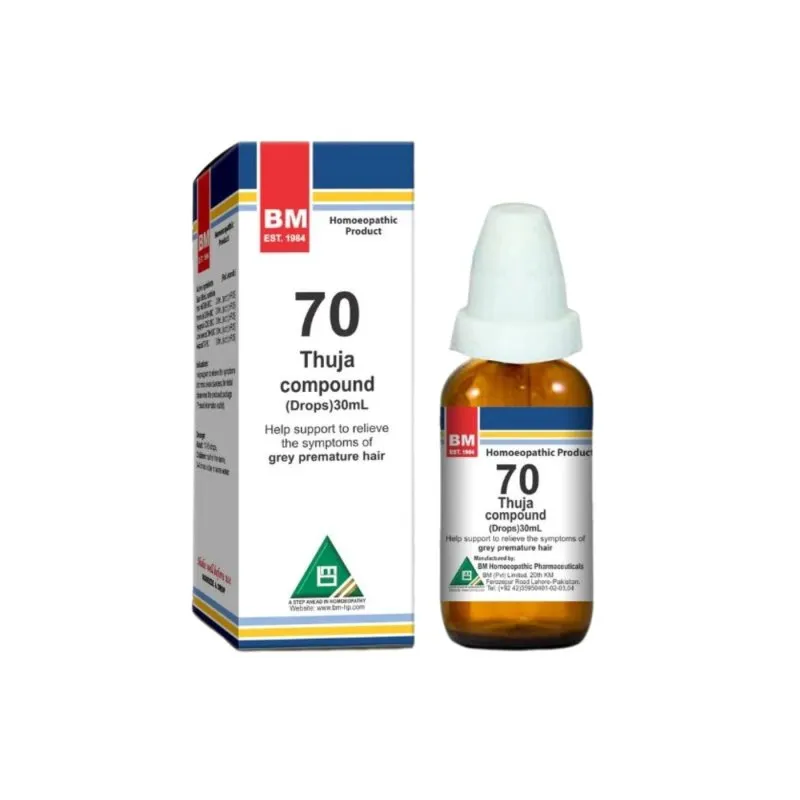 BM 70 Drops homeopathic drops on a pure white background