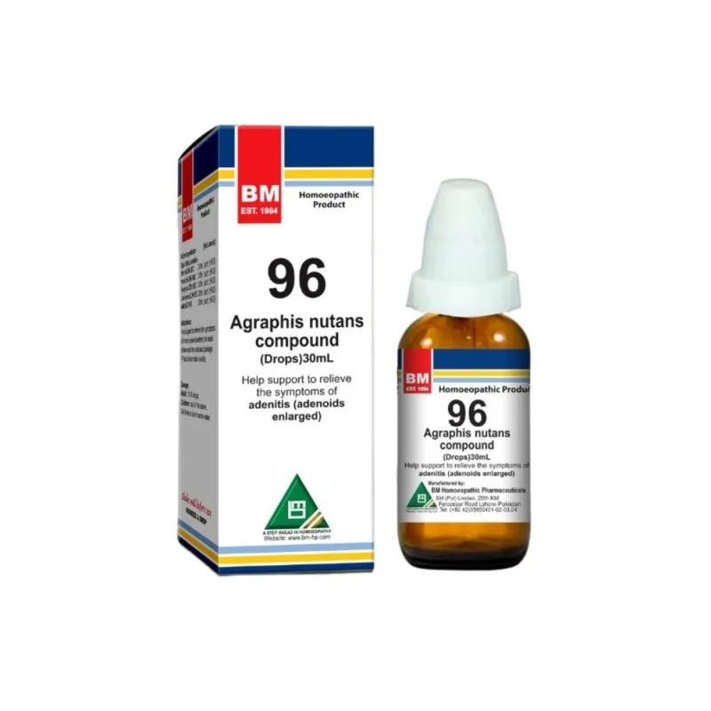 BM 96 Drops homeopathic drops on a pure white background