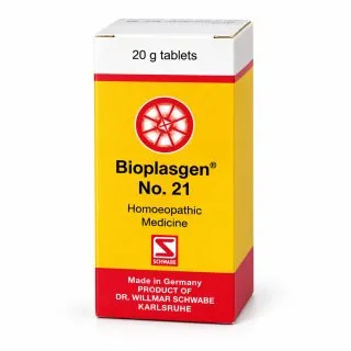 Bioplasgen No. 21 20g homeopathic combination tablets by Dr. Willmar Schwabe on a pure white studio background