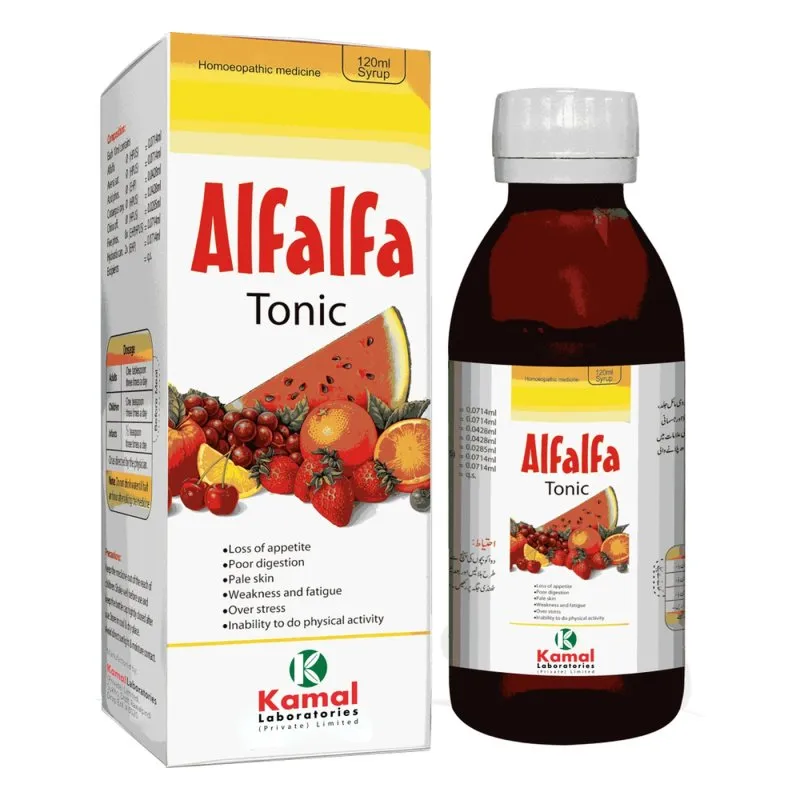Alfalfa tonic, Kamal Laboratories product pack on a white background