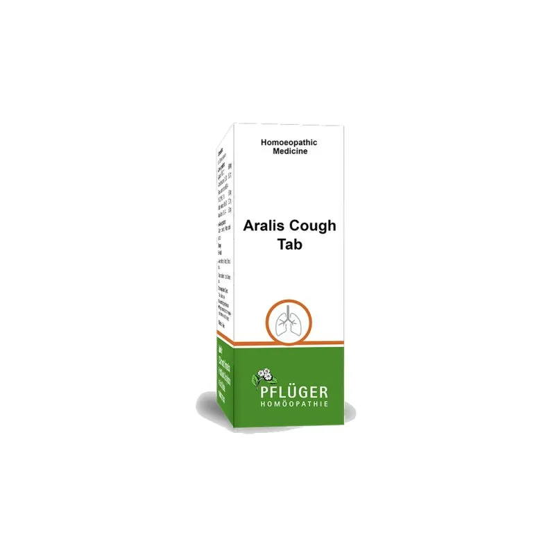 Aralis Cough Tablets by Pflüger, product carton centered on a white background