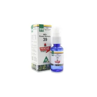 BM Bach Flower 39 Rescue Remedy Spray homeopathic spray by BM Homoeopathic Pharmaceuticals on a pure white background