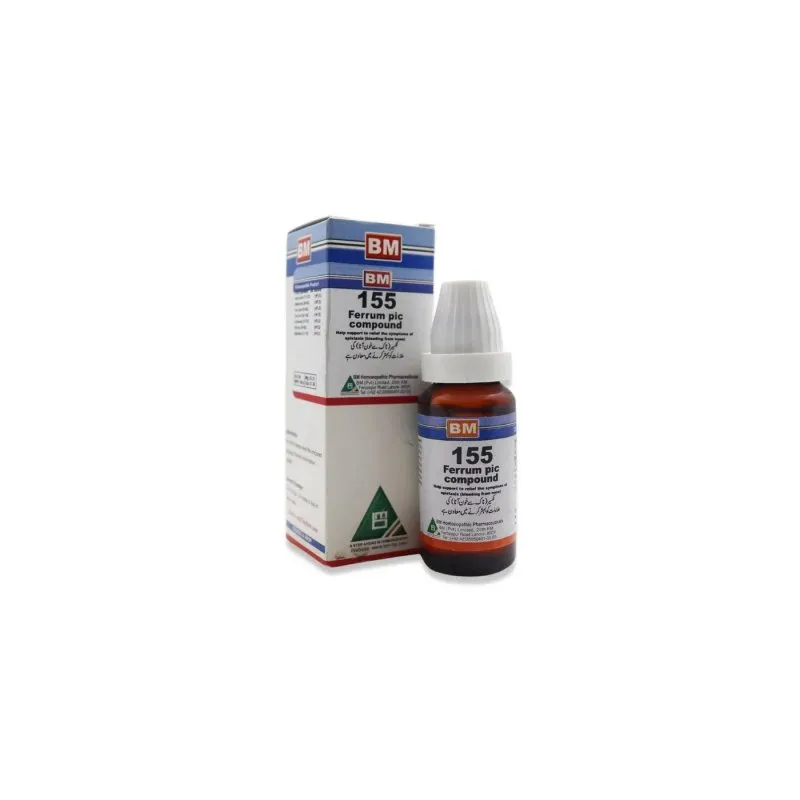 BM 155 Drops homeopathic drops by BM Homoeopathic Pharmaceuticals on a pure white background
