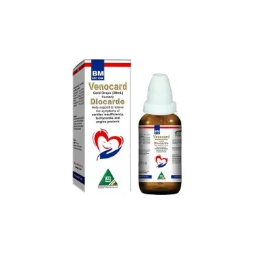 BM Venocard Gold Drops homeopathic drops on a pure white background