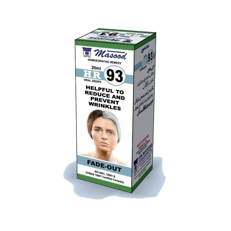 Dr. Masood HR-93 Fade-Out homeopathic drops 20 ml product package on a white background