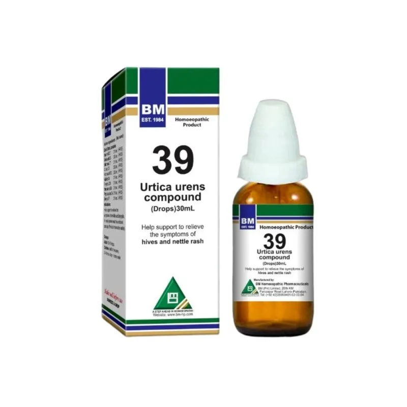 BM 39 Drops homeopathic drops on a pure white background
