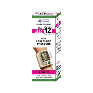 Dr. Masood HR-12 Lowin homeopathic drops 20 ml product package on a white background