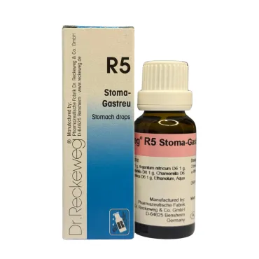 R5 Stoma-Gastreu 22ml homeopathic drops by Dr. Reckeweg, bottle and carton