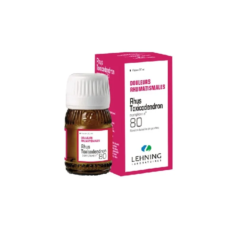L-80 Rhus Tox, Complex 30 ml Drops by Lehning Laboratories, product package on white background