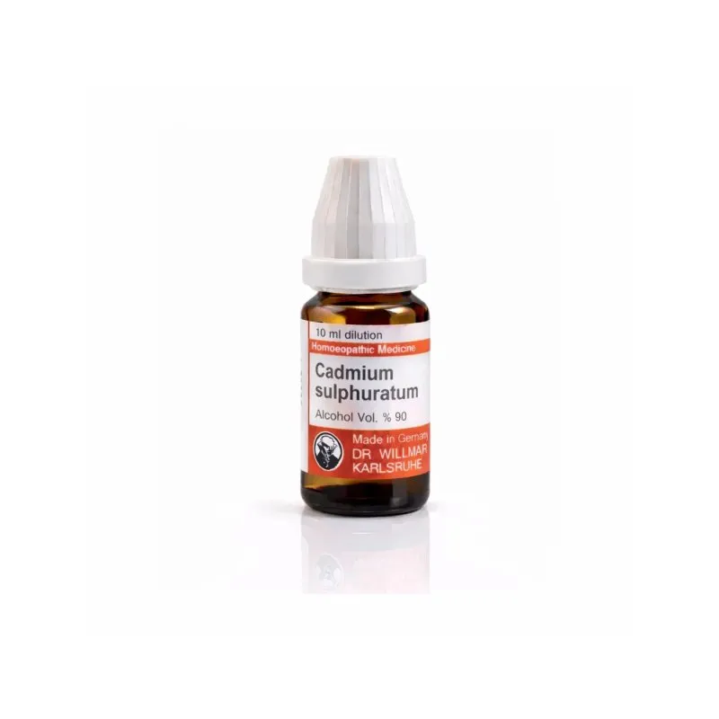 Cadmium Sulphuratum 10ml liquid homeopathic dilution bottle or pack on white background