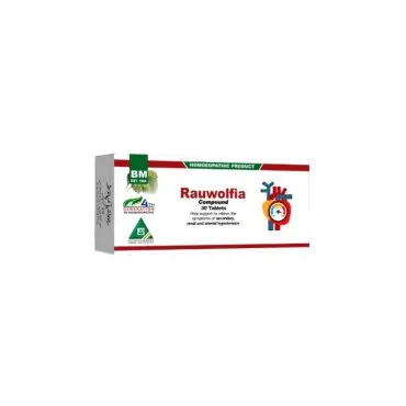 BM Rauwolfia Tablets homeopathic tablets on a pure white background