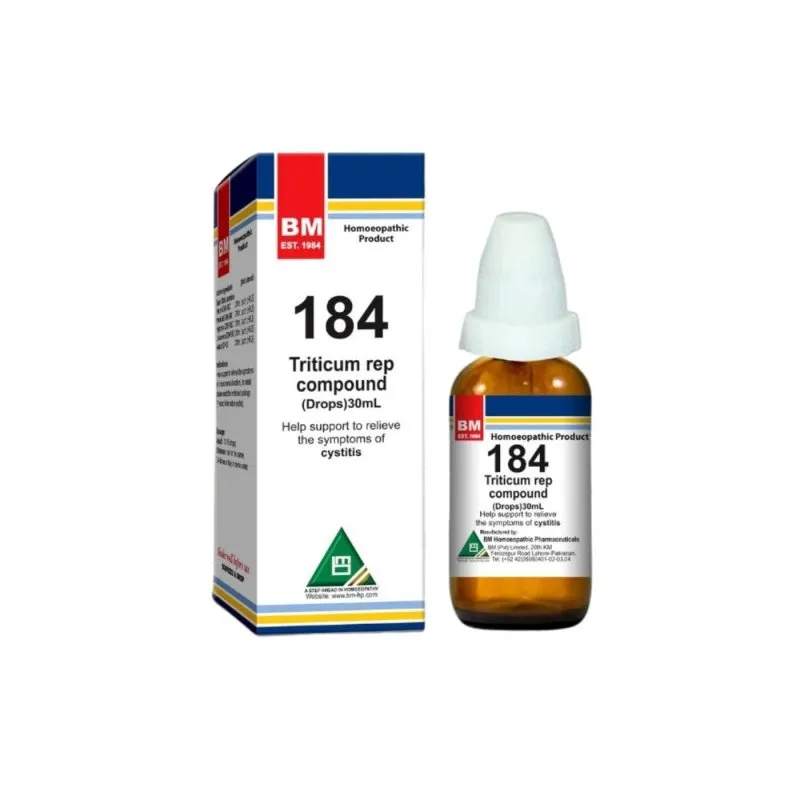 BM 184 Drops homeopathic drops on a pure white background