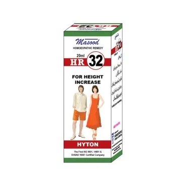 Dr. Masood HR-32 Hyton homeopathic drops 20 ml product package on a white background