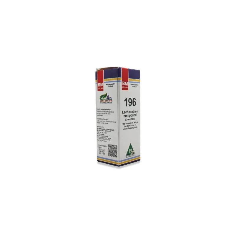 BM 196 Drops homeopathic drops by BM Homoeopathic Pharmaceuticals on a pure white background