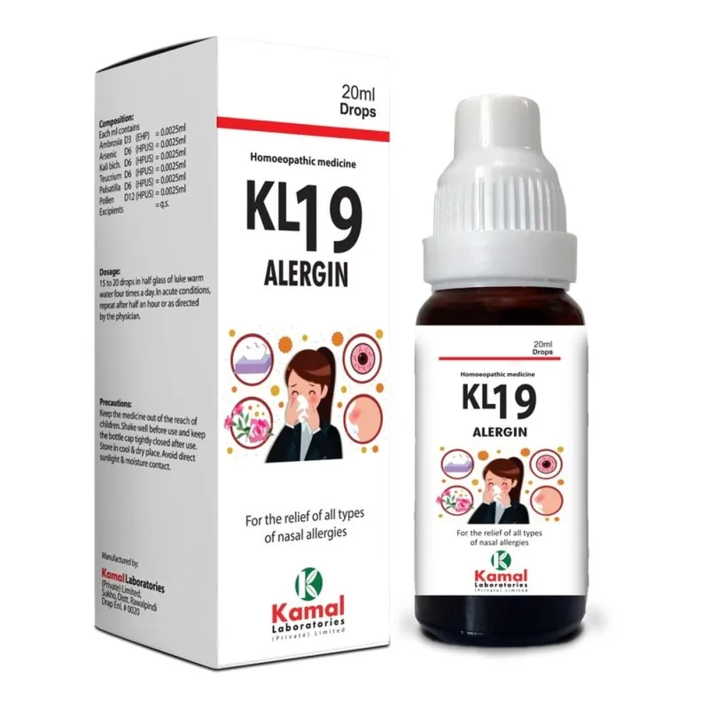 KL 19 (ALERGIN) 20 ml, Kamal Laboratories product pack on a white background