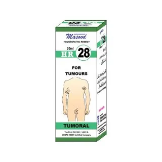Dr. Masood HR-28 Tumoral homeopathic drops 20 ml product package on a white background
