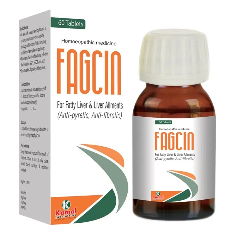 Fagcin Tablets 60 tablets, Kamal Laboratories product pack on a white background