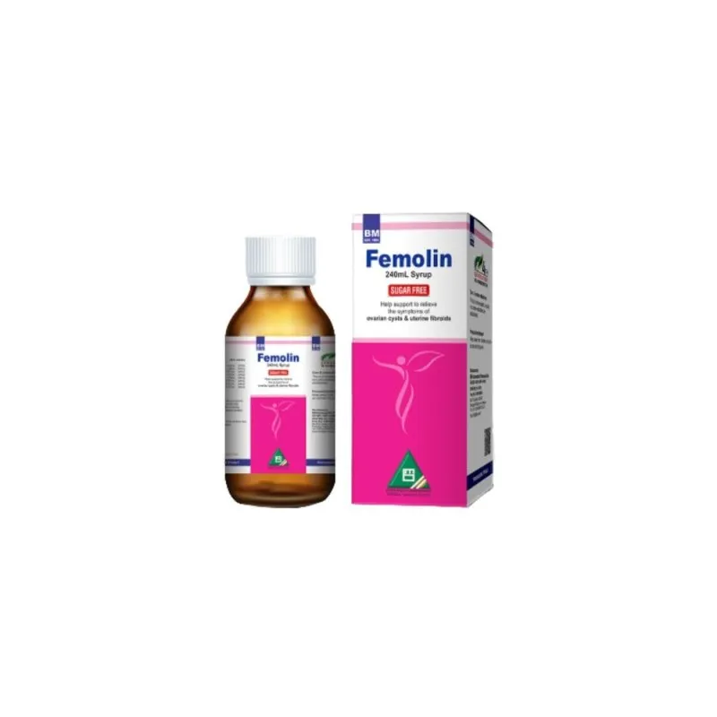 BM Femolin Syrup (Sugar Free) homeopathic syrup on a pure white background