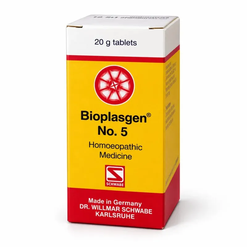 Bioplasgen No. 5 20g homeopathic combination tablets by Dr. Willmar Schwabe on a pure white studio background