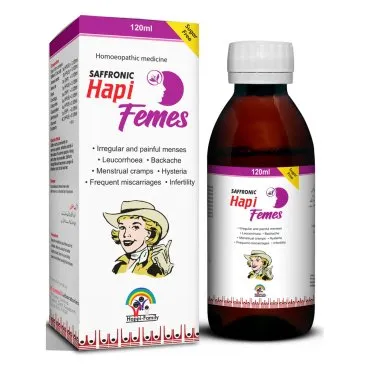 Happi Femes Syrup (Sugar free) 120 ml, Kamal Laboratories product pack on a white background