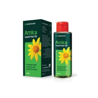Arnica Liquid Hair Oil by Paul Brooks, product pack on a white background