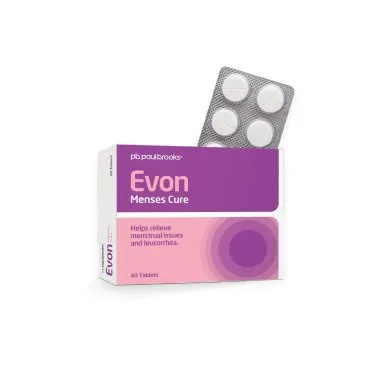 Evon Menses Cure Tablets by Paul Brooks, product pack on a white background
