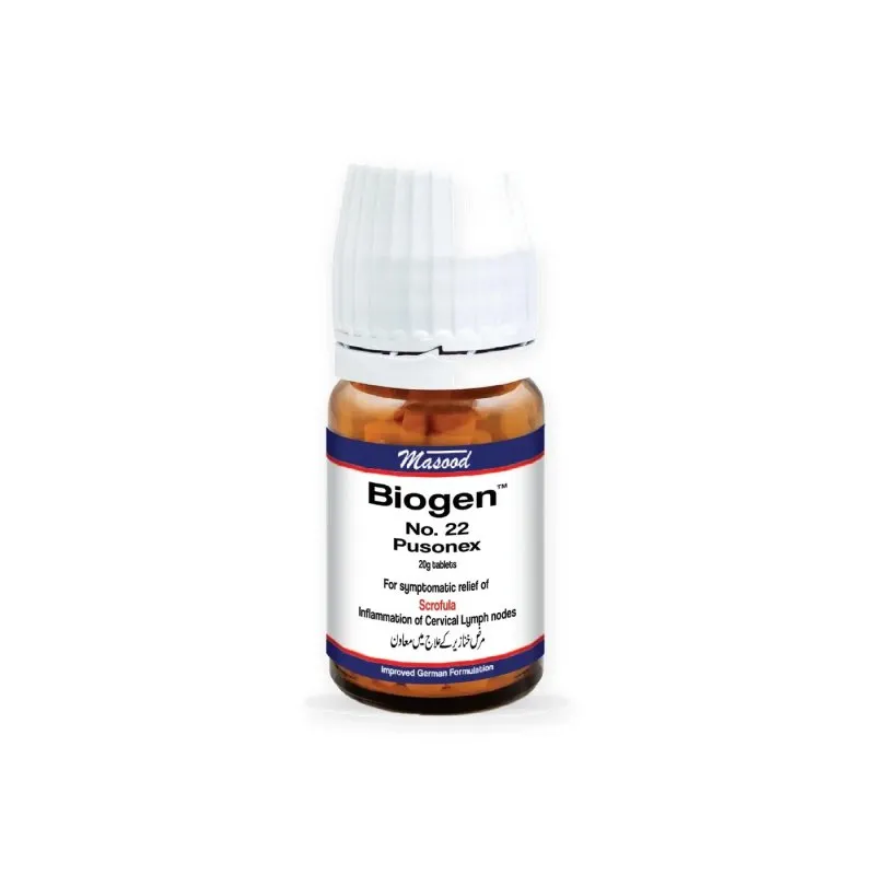 Biogen 22 Pusonex 20 g tablets by Dr. Masood on a white background