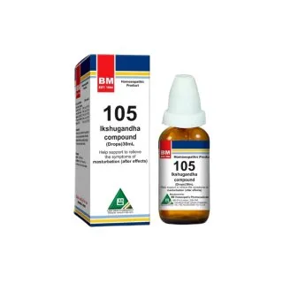 BM 105 Drops homeopathic drops on a pure white background