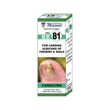 Dr. Masood HR-81 Canacura homeopathic drops 20 ml product package on a white background