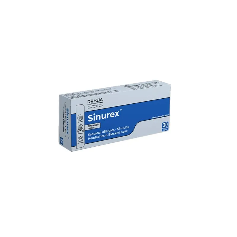 Sinurex Tablet by Dr Zia Pharma, product pack centered on a white background