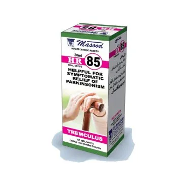 Dr. Masood HR-85 Tremculus homeopathic drops 20 ml product package on a white background